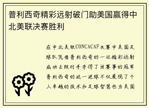 普利西奇精彩远射破门助美国赢得中北美联决赛胜利 普利西奇精彩远射破门助美国赢得中北美联决赛胜利
